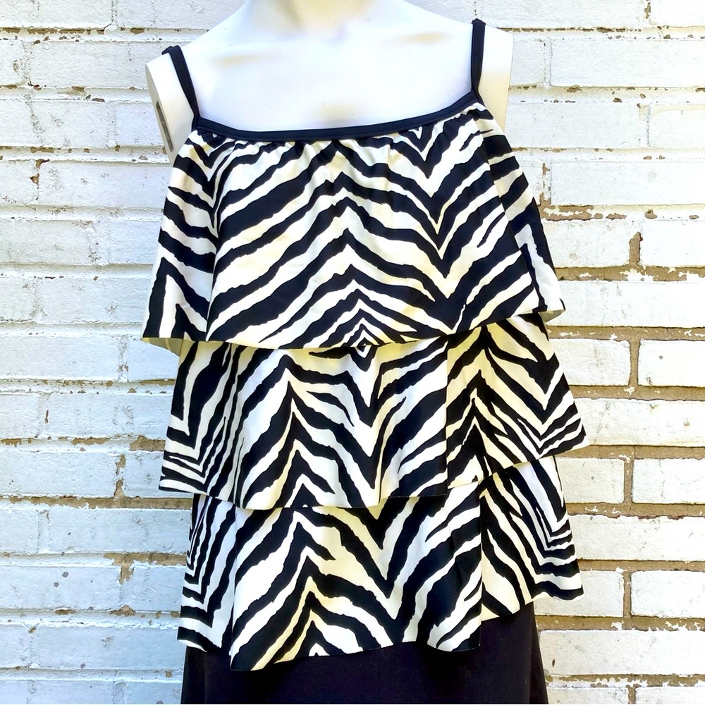 Maxine of Hollywood zebra print layered bathing suit tankini top sz 14